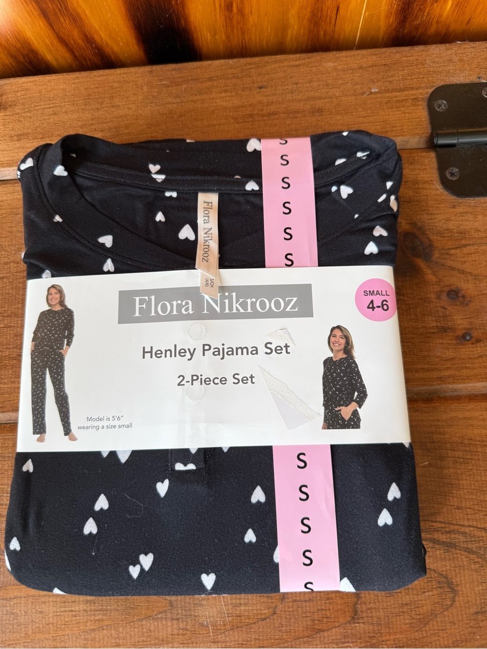 Flora Nikrooz Black Pajama Set with White Heart Print